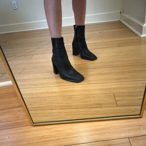 Topshop Black Leather Block Heel Ankle Boots